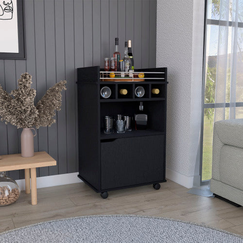 Bar Cart with 2 Open Shelves  4 Cubbies and Cabinet