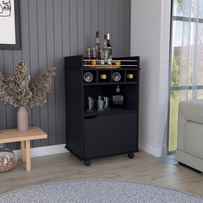 Bar Cart with 2 Open Shelves  4 Cubbies and Cabinet