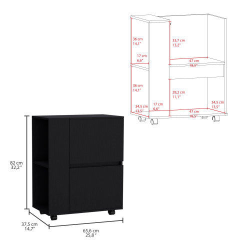 Bar Cart Two Pull-Down Door Cabinets and Two Open Shelves