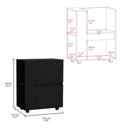 Bar Cart Two Pull-Down Door Cabinets and Two Open Shelves