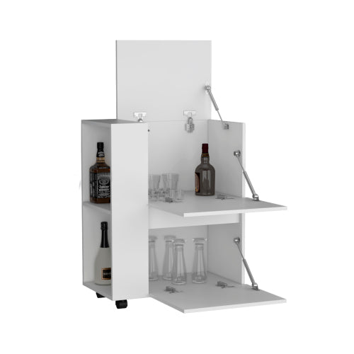 Bar Cart Two Pull-Down Door Cabinets and Two Open Shelves