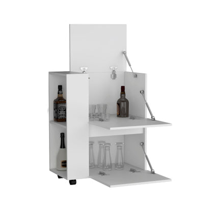 Bar Cart Two Pull-Down Door Cabinets and Two Open Shelves
