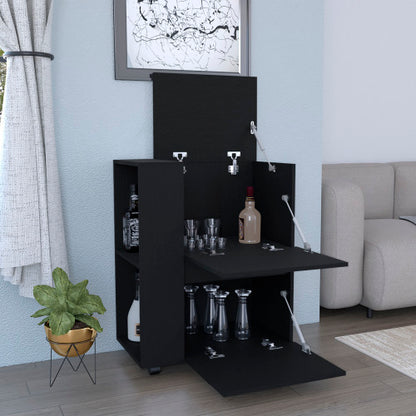 Bar Cart Two Pull-Down Door Cabinets and Two Open Shelves