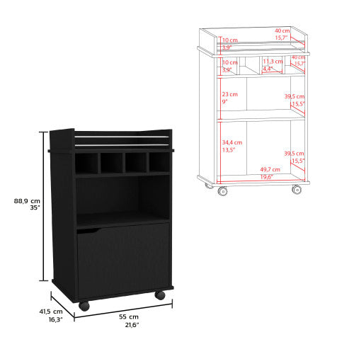 Bar Cart with 2 Open Shelves  4 Cubbies and Cabinet
