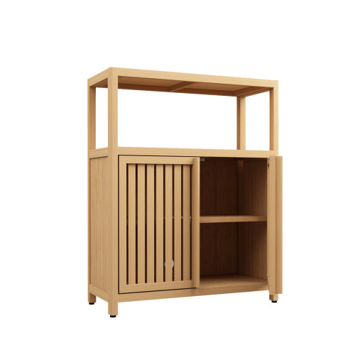 Natural Bamboo Freestanding Storage Cabinet Double Louvered Door Bathroom Organizer