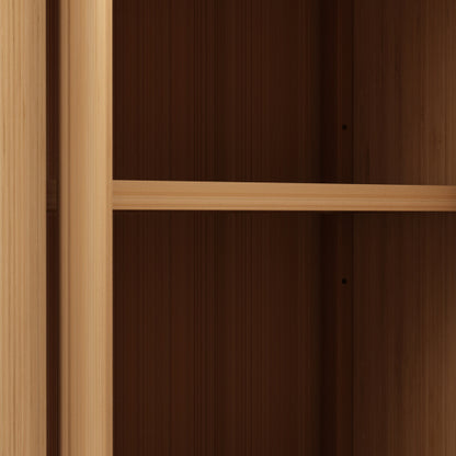 Natural Bamboo Freestanding Storage Cabinet Double Louvered Door Bathroom Organizer