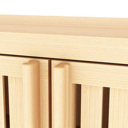 Natural Bamboo Freestanding Storage Cabinet Double Louvered Door Bathroom Organizer