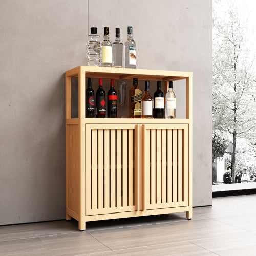 Natural Bamboo Freestanding Storage Cabinet Double Louvered Door Bathroom Organizer
