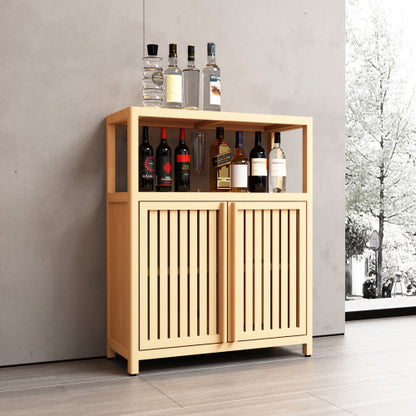 Natural Bamboo Freestanding Storage Cabinet Double Louvered Door Bathroom Organizer