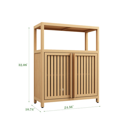 Natural Bamboo Freestanding Storage Cabinet Double Louvered Door Bathroom Organizer