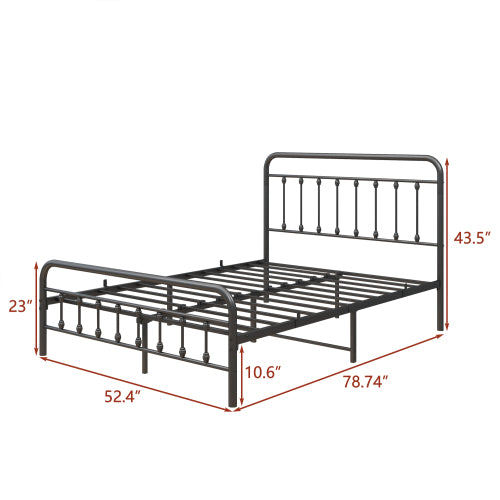 Metal Platform Bed Frame, Victorian Style Headboard/Footboard/Under Bed Storage/No Box Spring Needed/Full Size Black