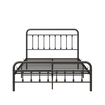 Metal Platform Bed Frame, Victorian Style Headboard/Footboard/Under Bed Storage/No Box Spring Needed/Full Size Black
