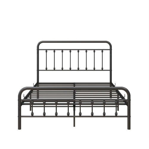 Metal Platform Bed Frame, Victorian Style Headboard/Footboard/Under Bed Storage/No Box Spring Needed/Full Size Black