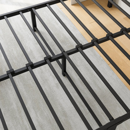 Metal Platform Bed Frame, Victorian Style Headboard/Footboard/Under Bed Storage/No Box Spring Needed/Full Size Black