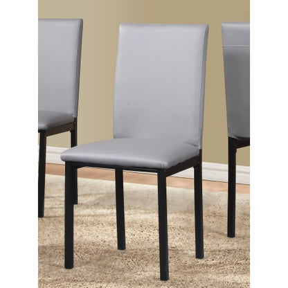 5-Piece Gray Metal Dining Set, Laminated Faux Marble Top Table & 4 Faux Leather Chairs