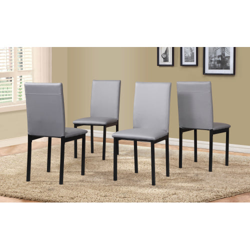 5-Piece Gray Metal Dining Set, Laminated Faux Marble Top Table & 4 Faux Leather Chairs