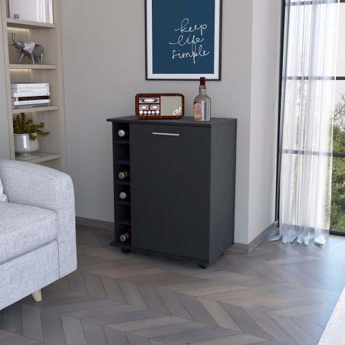 Wenge 6-Bottle Rack Bar Cart