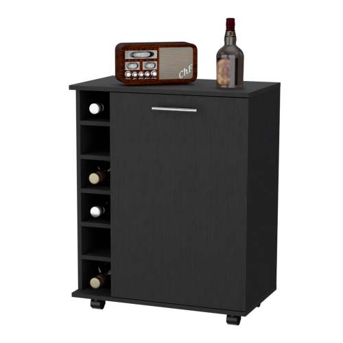 Wenge 6-Bottle Rack Bar Cart