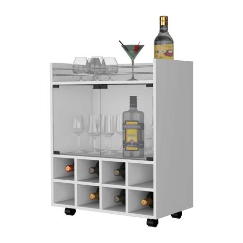 White 8-Bottle Rack Bar Cart