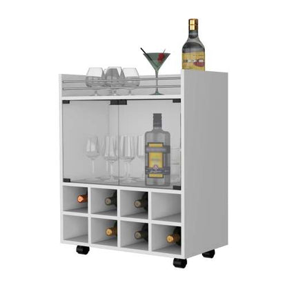 White 8-Bottle Rack Bar Cart