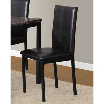 5-Piece Black Metal Dining Set, Laminated Faux Marble Top Table & 4 Black Faux Leather Chairs