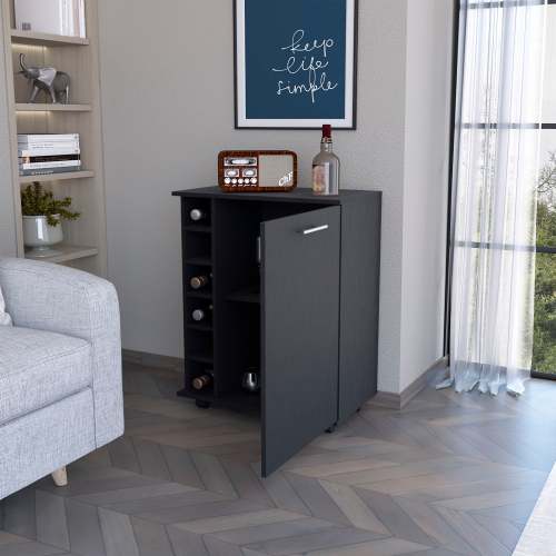 Wenge 6-Bottle Rack Bar Cart