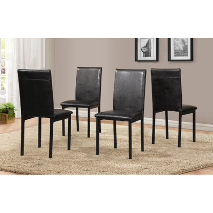 5-Piece Black Metal Dining Set, Laminated Faux Marble Top Table & 4 Black Faux Leather Chairs