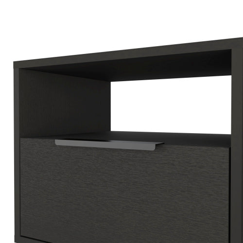 Black Nightstand with Cabinet, Open Shelf & Hairpin Legs, 22inchH