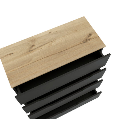 Drawer Dresser 35"H, Four Drawers, Superior Top, Black / Light Oak