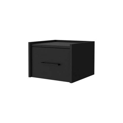 Black Finish Wall Mounted Floating Nightstand, 1 Drawer & 2-Tier Shelf