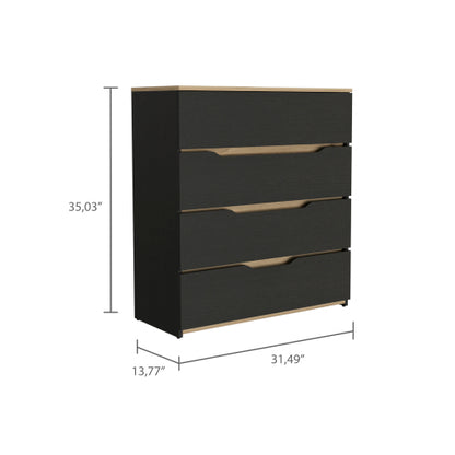Drawer Dresser 35"H, Four Drawers, Superior Top, Black / Light Oak