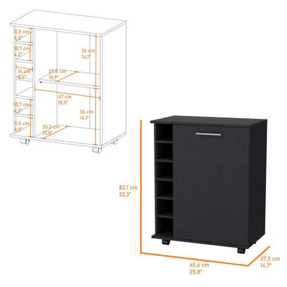 Wenge 6-Bottle Rack Bar Cart