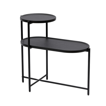 2-Tier Round & Oval Side Table, Black Metal Frame
