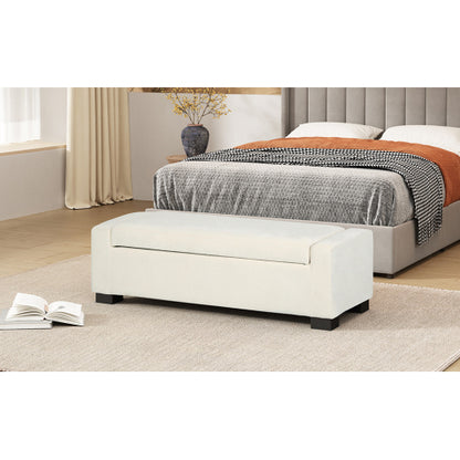 50 inch Fabric Storage Ottoman Bench with Hinged Lid and Birch Legs