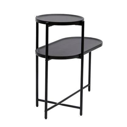 2-Tier Round & Oval Side Table, Black Metal Frame