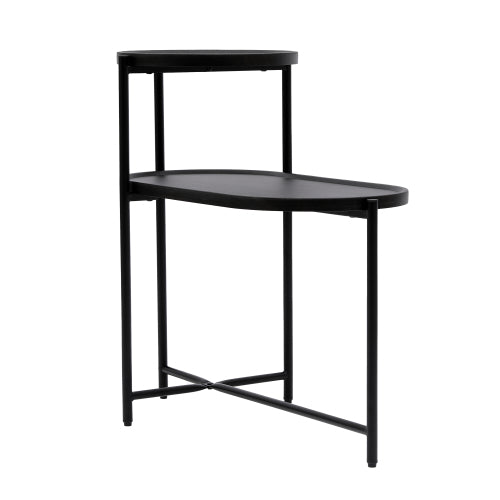 2-Tier Round & Oval Side Table, Black Metal Frame