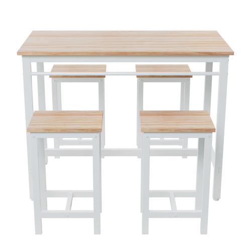 5-Piece White Oak Bar Table Set, MDF & Metal Frame with 4 Stools