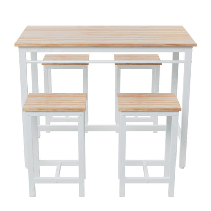 5-Piece White Oak Bar Table Set, MDF & Metal Frame with 4 Stools