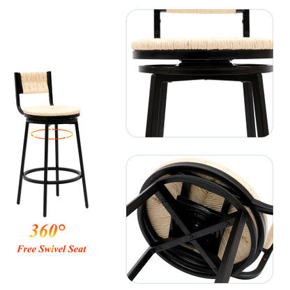 Creamy White Bar Stools Swivel Counter Chairs with Metal Frame Set of 2 Hand Woven Paper Rope Dining Barstools for Kitchen Counter (Creamy White)