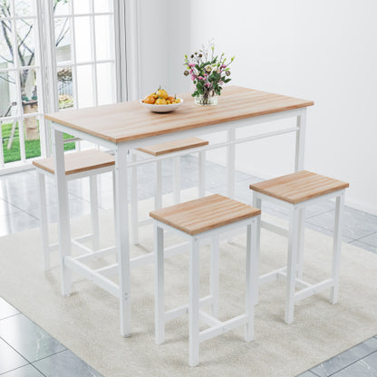 5-Piece White Oak Bar Table Set, MDF & Metal Frame with 4 Stools