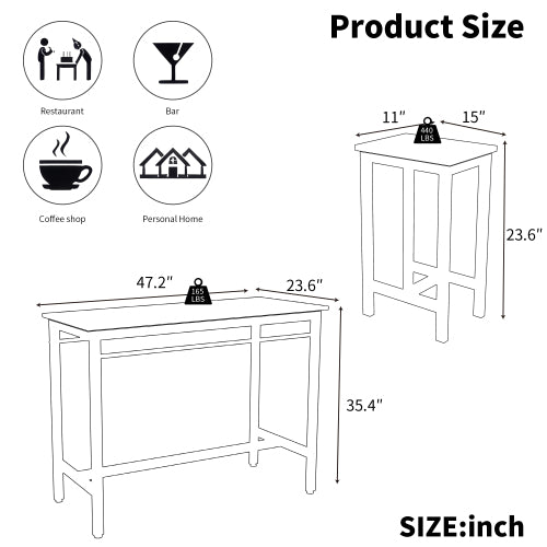 5-Piece White Oak Bar Table Set, Metal & MDF Structure with 4 Stools