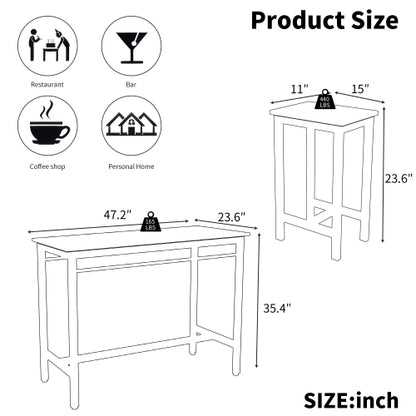 5-Piece White Oak Bar Table Set, Metal & MDF Structure with 4 Stools
