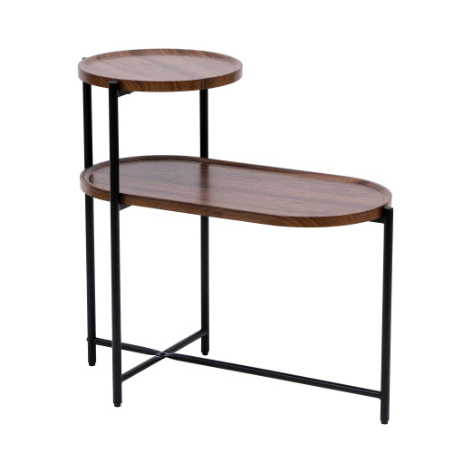 2-Tier Round & Oval Side Table, Walnut Brown