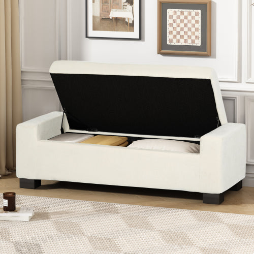 50 inch Fabric Storage Ottoman Bench with Hinged Lid and Birch Legs