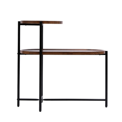 2-Tier Round & Oval Side Table, Walnut Brown