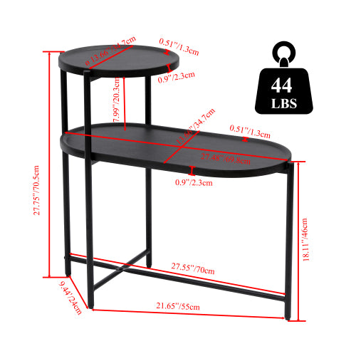 2-Tier Round & Oval Side Table, Black Metal Frame