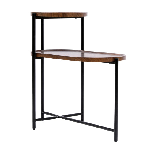 2-Tier Round & Oval Side Table, Walnut Brown