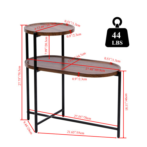 2-Tier Round & Oval Side Table, Walnut Brown