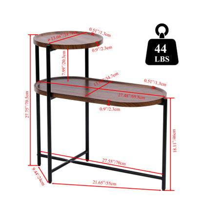 2-Tier Round & Oval Side Table, Walnut Brown