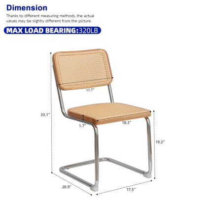 Woven Rattan Cantilever Dining Chairs with Chrome Frames, Set of 2, Wood Tone